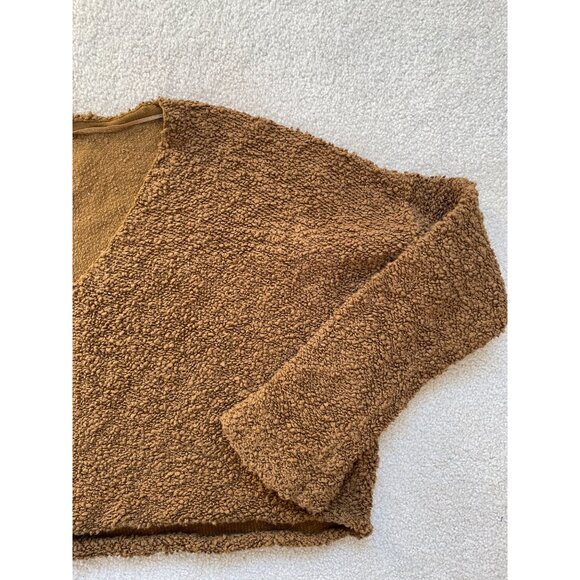 Free People Women's Small Popcorn Cropped Drop Shoulder V-neck Sweater Brown - Picture 3 of 9